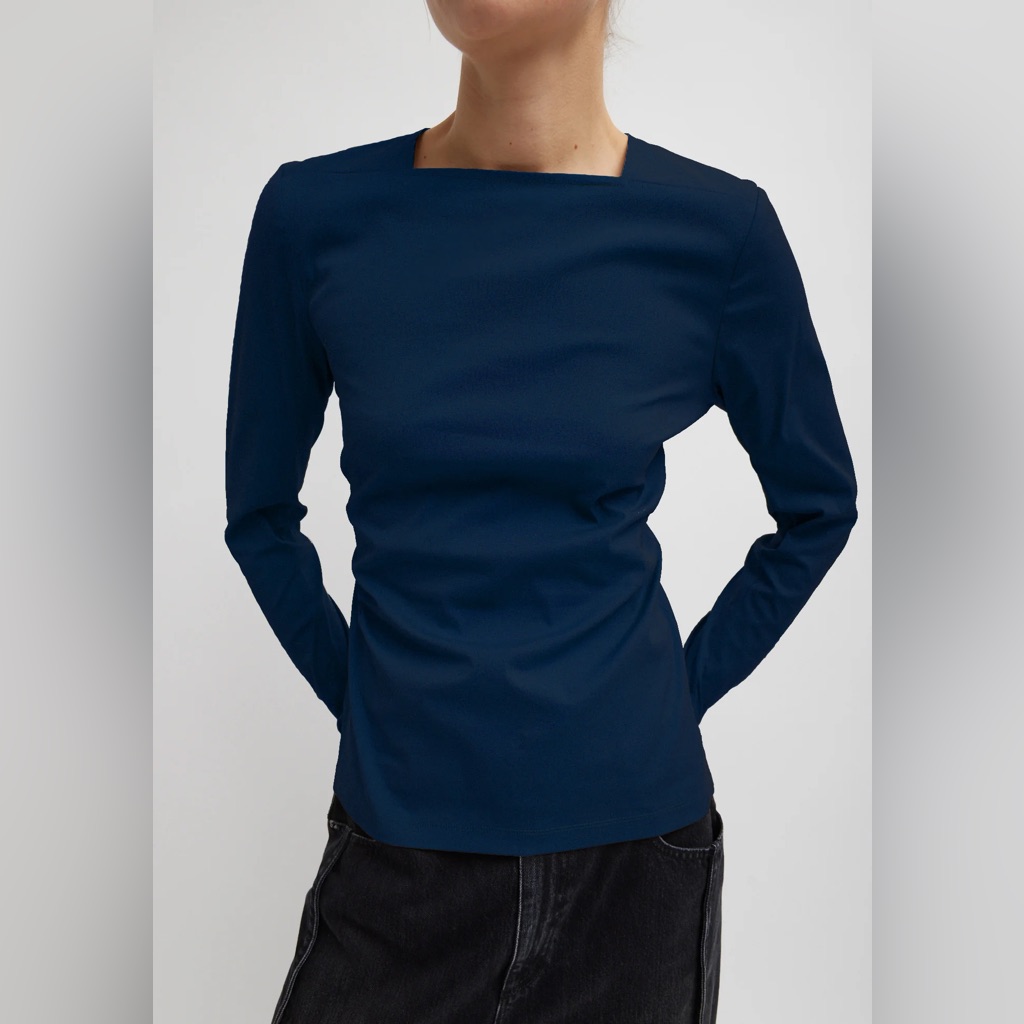 Nwt Tibi Stretch Cotton Nylon Square Neck Slim Circular Sleeve Top